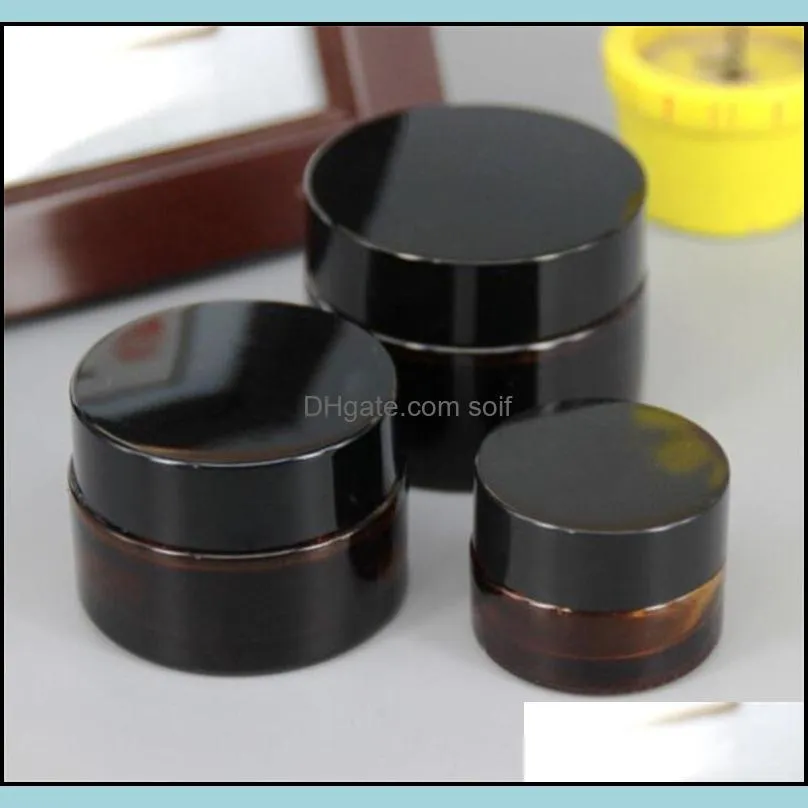 brown amber glass cream jar black lid 515 30 50 100g cosmetic jar packaging sample eye cream 236 j2