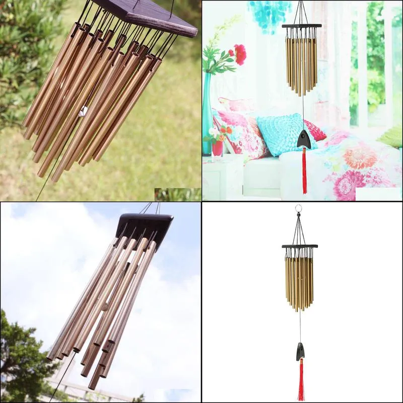 wood and metal aeolian bells hanging 16 tubes wind chimes yard garden outdoor living windchimes home decor christmas gift y200903