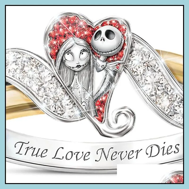 Halloween Christmas Eve Ring Jewelry Heart Shape Body Shock Skeleton Grimace Doll Diamond Vintage Festival Gift