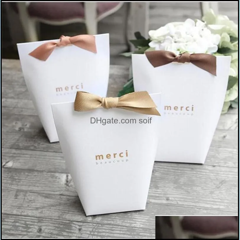 50pcs upscale black white bronzing merci candy bag french thank you wedding favors gift box package birthday party favor bags 407 n2