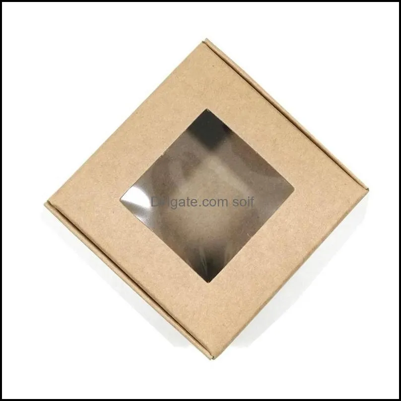 foldable kraft paper package box crafts arts storage boxes jewelry paperboard carton for diy soap gift packaging transparent window 450