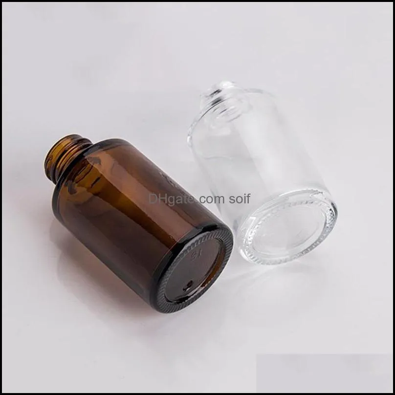 glass bottle flat shoulder frosted/transparent/amber glass round  oil serum bottle with glass dropper cosmetic essence 172 s2