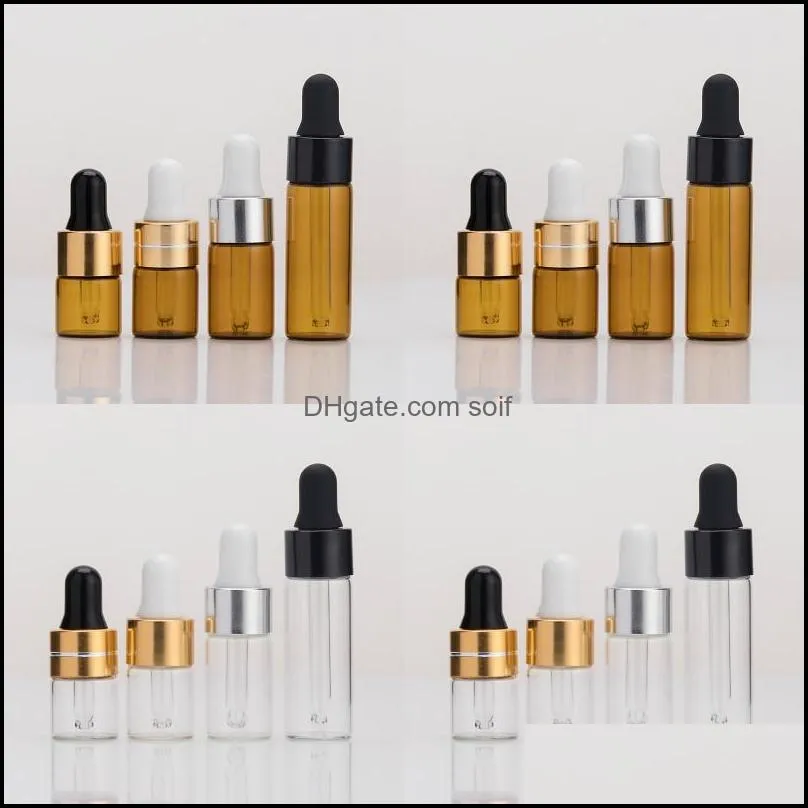1ml empty clear/amber glass dropper bottle portable aromatherapy esstenial oil bottle with glass eye dropper 453 n2