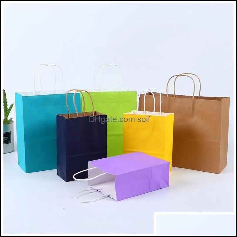 shopping bags kraft paper multifunction soft color with handles festival gift packaging bag 21x15x8cm