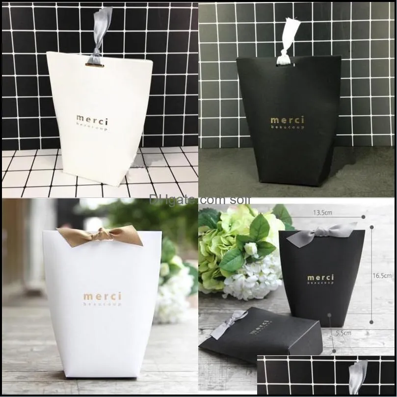 50pcs upscale black white bronzing merci candy bag french thank you wedding favors gift box package birthday party favor bags 407 n2