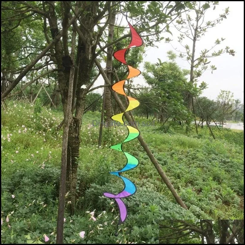 outdoors rainbow spiral windmill windsock garden decorate durable rotate portable wind spinner coloured ribbon knitting folding 4 5hb