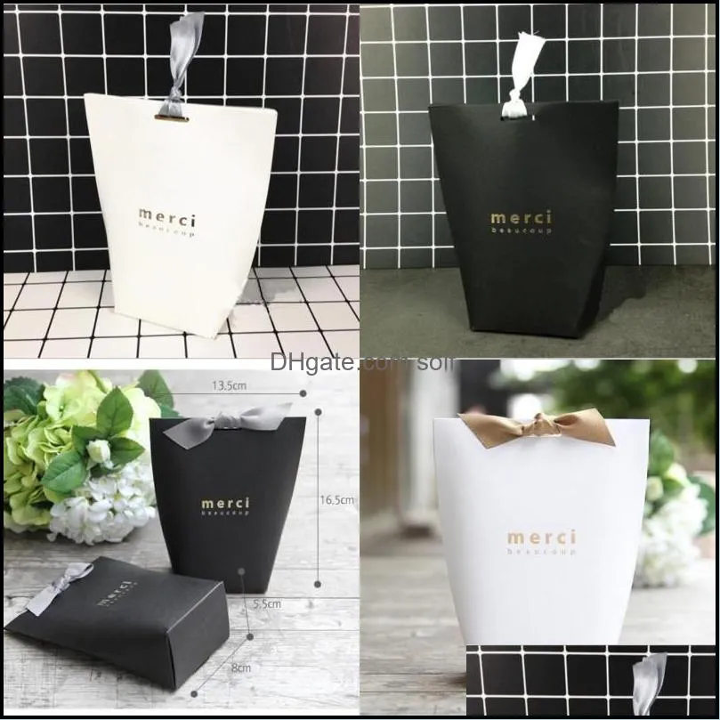 50pcs upscale black white bronzing merci candy bag french thank you wedding favors gift box package birthday party favor bags 407 n2