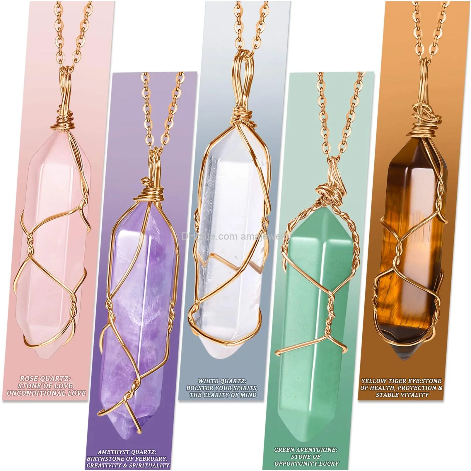 crystal necklaces healing stones spiritual pendant natural gemstone jewelry with adjustable chain for women girls