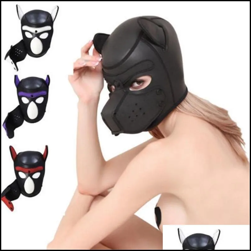 new soft padded rubber neoprene puppy cosplay role play dog mask full head with ears y200103