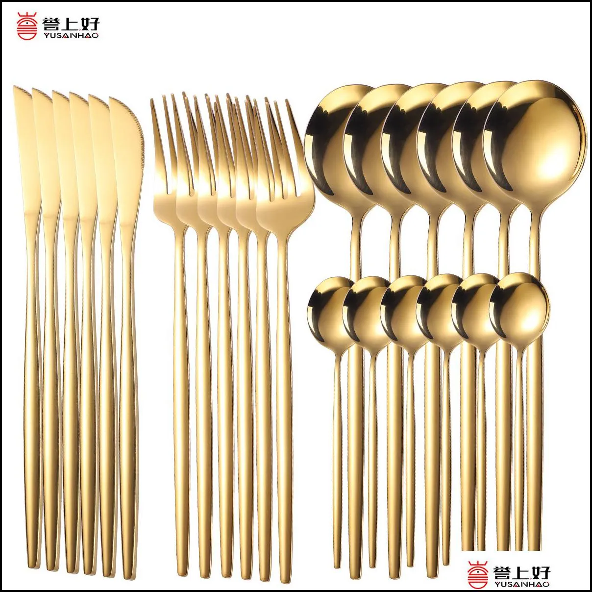 dinnerware sets 24pcs gold stainless steel tableware knife fork spoon luxury cutlery gift box flatware dishwasher safe 220928
