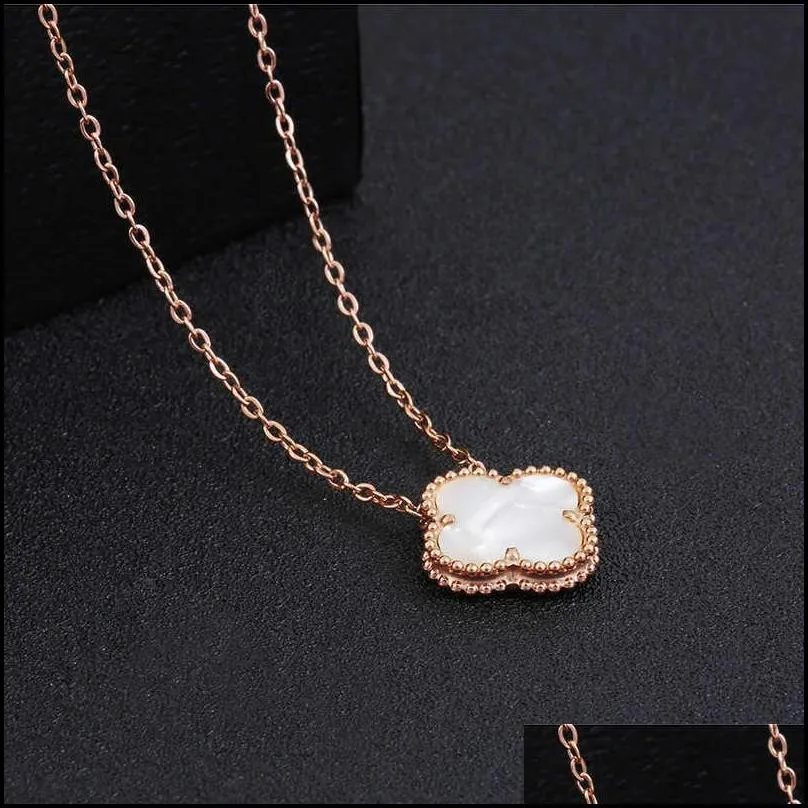 wholale ladi clover shell pendant stainls steel 18k rose gold women necklace