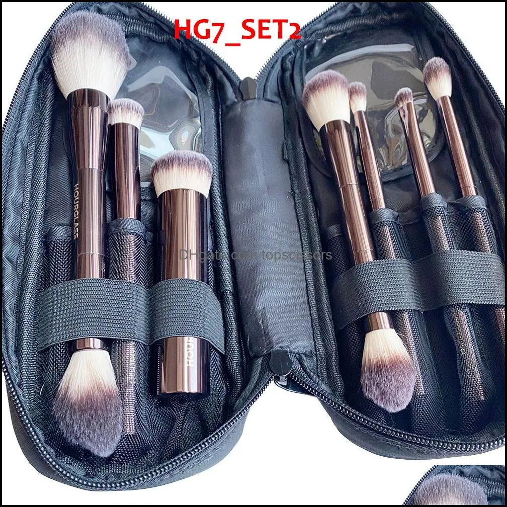 Hourglass Makeup Brushes Set - 10-pcs Powder Blush Eyeshadow Crease Concealer eyeLiner Smudger Dark-Bronze Metal Handle Cosmetics