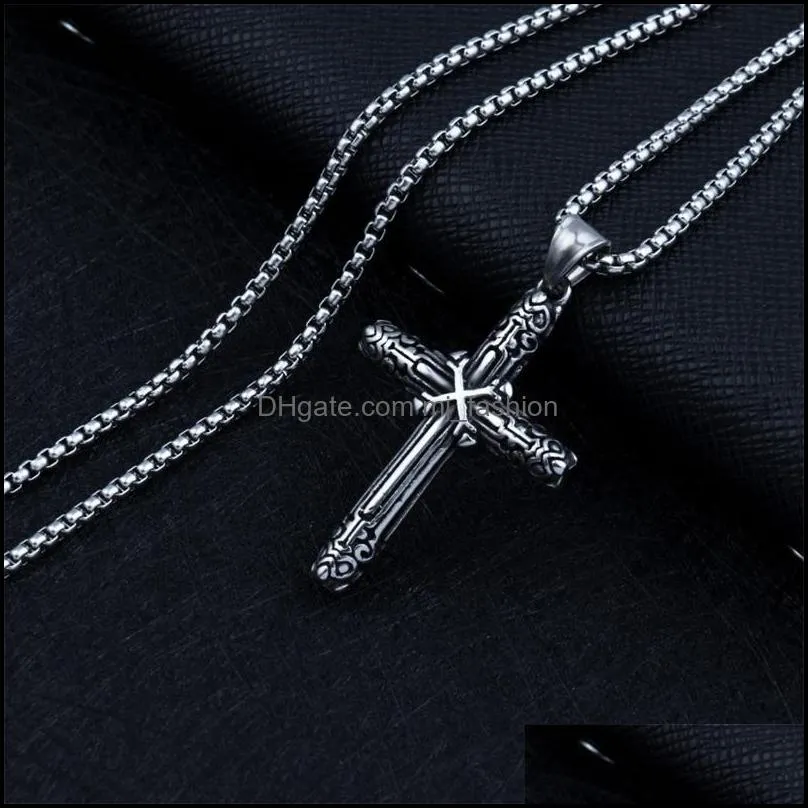 Punk Cross Necklace Pendant For Men Boy With 3MM Stainless Steel Chain Retro Jewelry C3