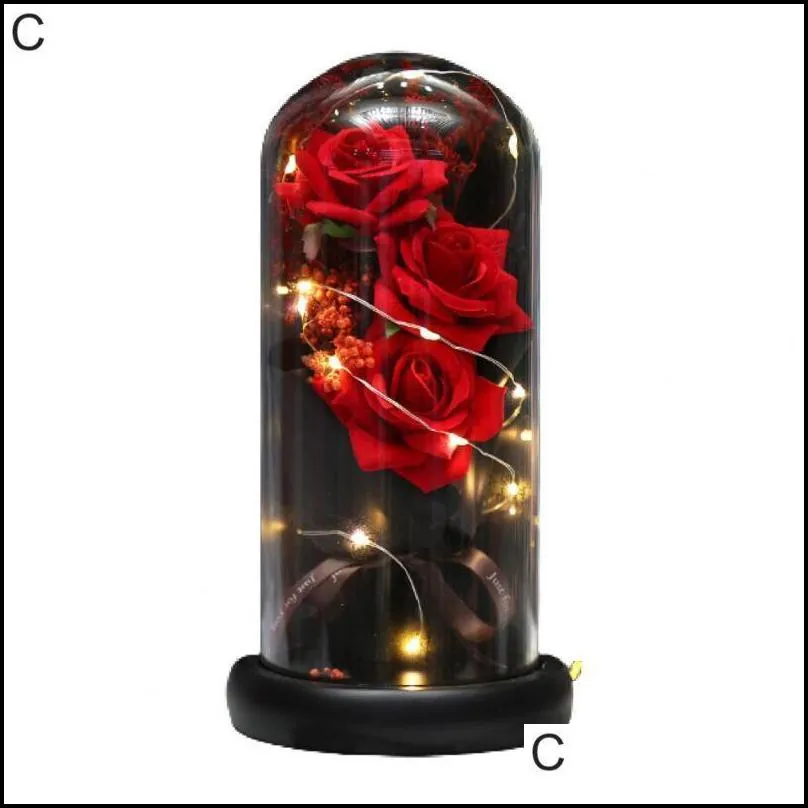 decorative flowers wreaths transparent cover chic beautiful led light eternal fake rose flower 5 styles antifade for loversdecorative