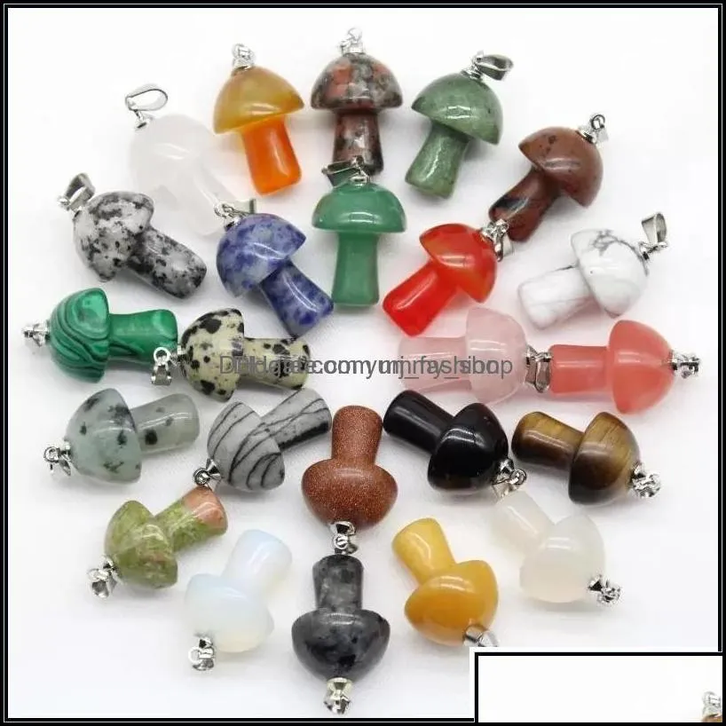 Charms Jewelry Findings Components Mix Natural Stone Quartz Crystal Amethyst Agates Aventurine Mushroom Pendant For Diy Making