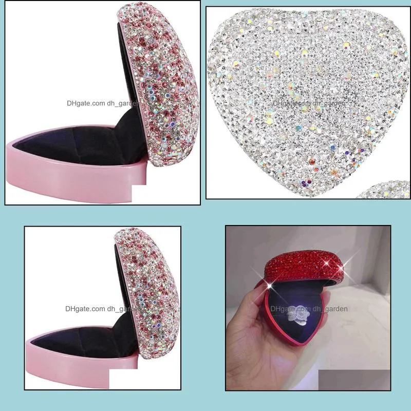jewelry pouches bags rhinestone heart shaped engagement ring box velvet stand earrings with led light proposal birthday gift brit22
