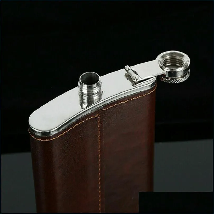 hip flasks 510 oz luxury pocket brown leather covered small stainless steel for alcohol portable whiskey gift 220928