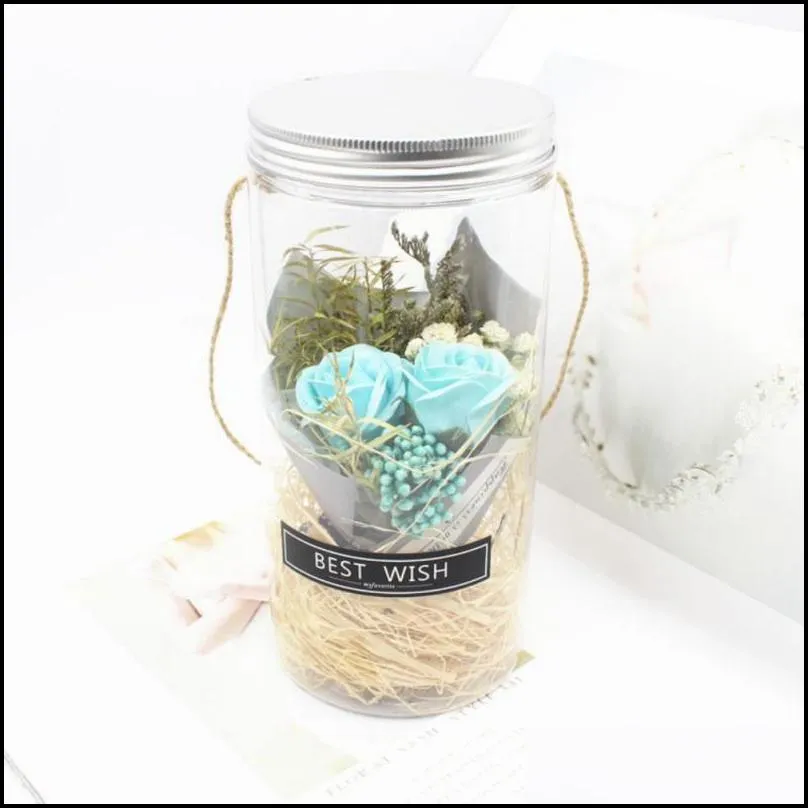 decorative flowers wreaths soap rose flower bouquet with led light string in glass bottle valentine wedding anniversary birthday