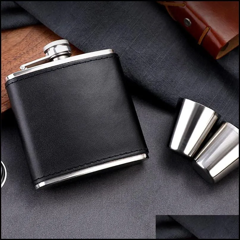 hip flasks high quality leather 304 stainless steel flask portable pocket engraved wine drink pot alcohol whiskey vodka flagon alcoho
