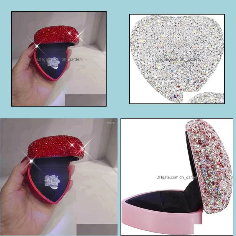 jewelry pouches bags rhinestone heart shaped engagement ring box velvet stand earrings with led light proposal birthday gift brit22