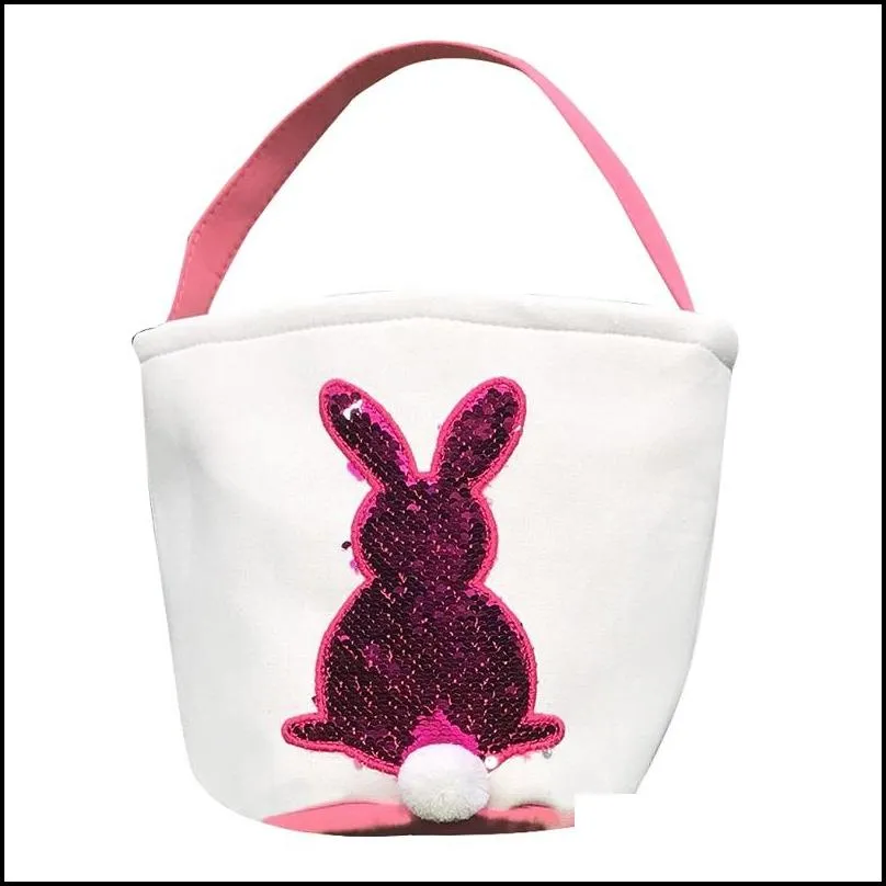 sequin easter bunny baskets rabbit handbags canvas bunny printed storage bag easter gift bag sequins rabbit candy bags