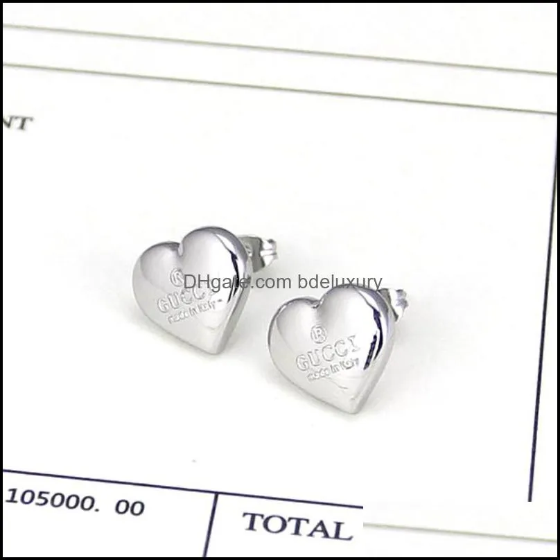 Top Quality Classic Style Women Heart Studs Cute Size Luxury Letter Stainless Steel Earrings Wedding Party Gifts Wholesale