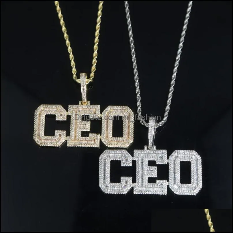 Chains Hip Hop Men Boy Jewelry Iced Out Bling 5A Cubic Zirconia Cz Letter CEO Charm Pendant 5mm Tennis Chain Necklace Wholesale