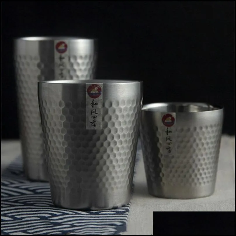 mugs doublewall 304 stainless steel hammer diamond texture coffee beer cup water prevents scalding 220928