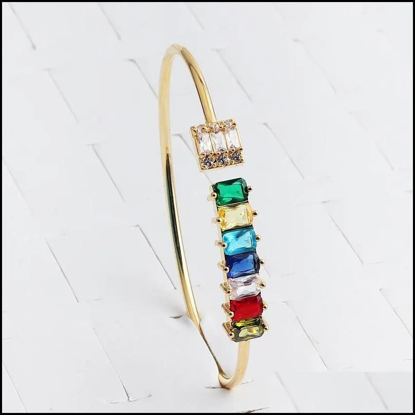 bangle baguette cubic zirconia bracelet for women men luxury jewelry gold filled rainbow cz tennis gorgeous trendy