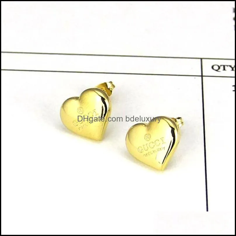 Top Quality Classic Style Women Heart Studs Cute Size Luxury Letter Stainless Steel Earrings Wedding Party Gifts Wholesale