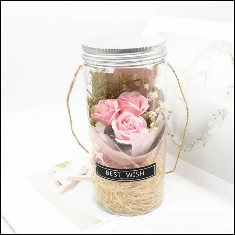 decorative flowers wreaths soap rose flower bouquet with led light string in glass bottle valentine wedding anniversary birthday