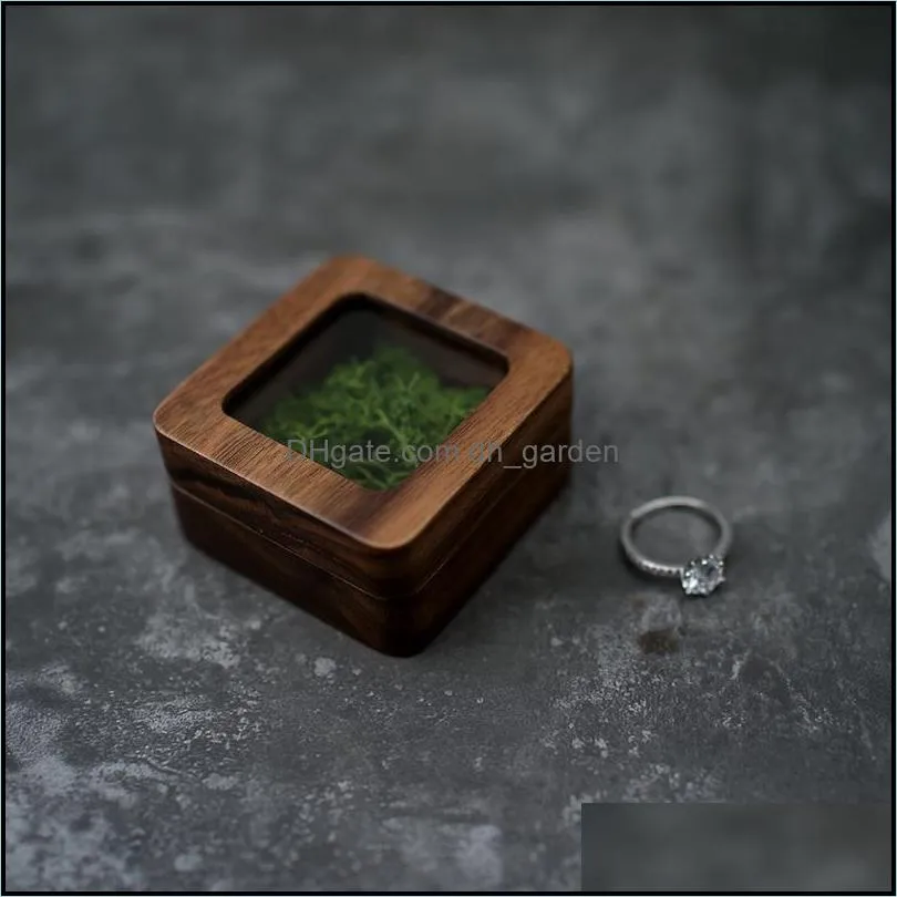 jewelry pouches bags square shaped wood ring box portable holder engagement for wedding ceremony brit22