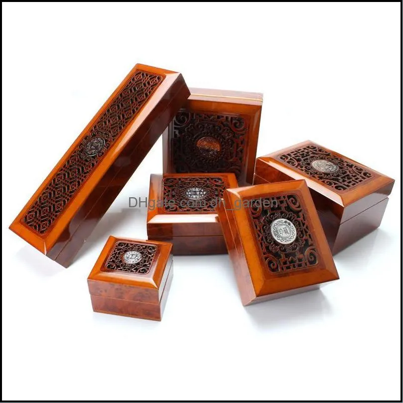 jewelry pouches bags mahogany pear tree wood pendant bracelet storage box high quality carved wooden display carrying gift packaging