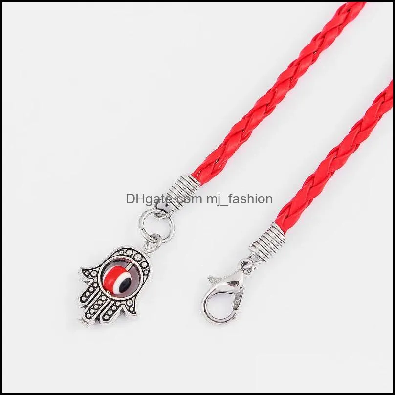 Dropshiping 20pcs Palm Hamsa With Colorful Turkish Eye Red Braided Leather Cord Bracelets Bangle Kabbalah Lucky Eye Charm Amulet