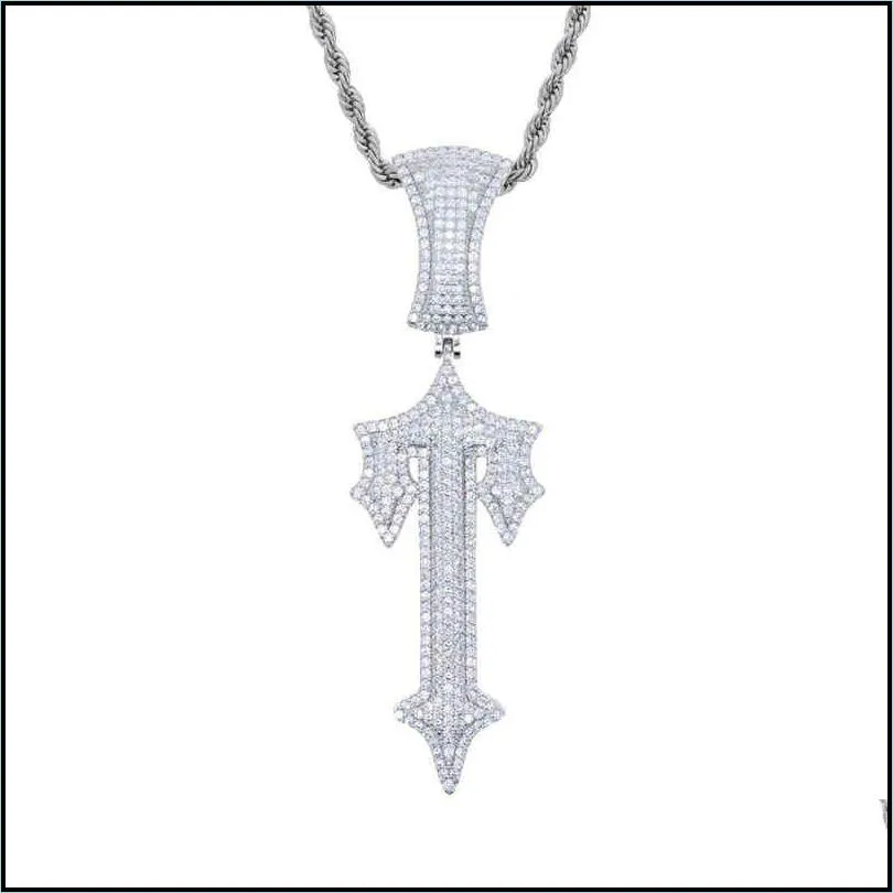 trapstar London hip hop cross pendant inlaid zircon  rap style wearable tennis chain Cuba