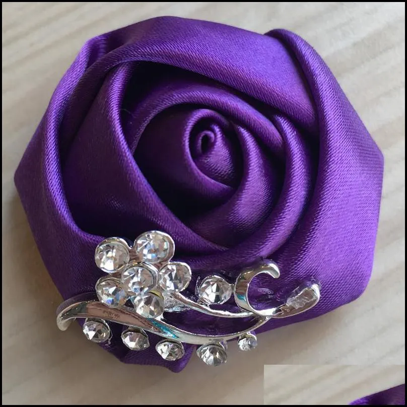 decorative flowers wreaths piece wedding ribbon corsage groomsman groom boutonniere party prom man handmade satin rose crystal men suit