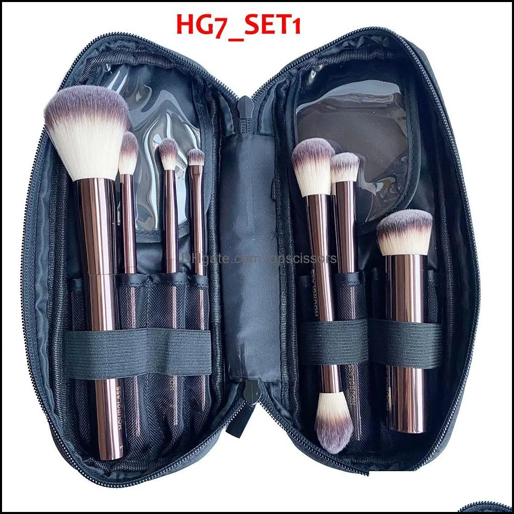 Hourglass Makeup Brushes Set - 10-pcs Powder Blush Eyeshadow Crease Concealer eyeLiner Smudger Dark-Bronze Metal Handle Cosmetics