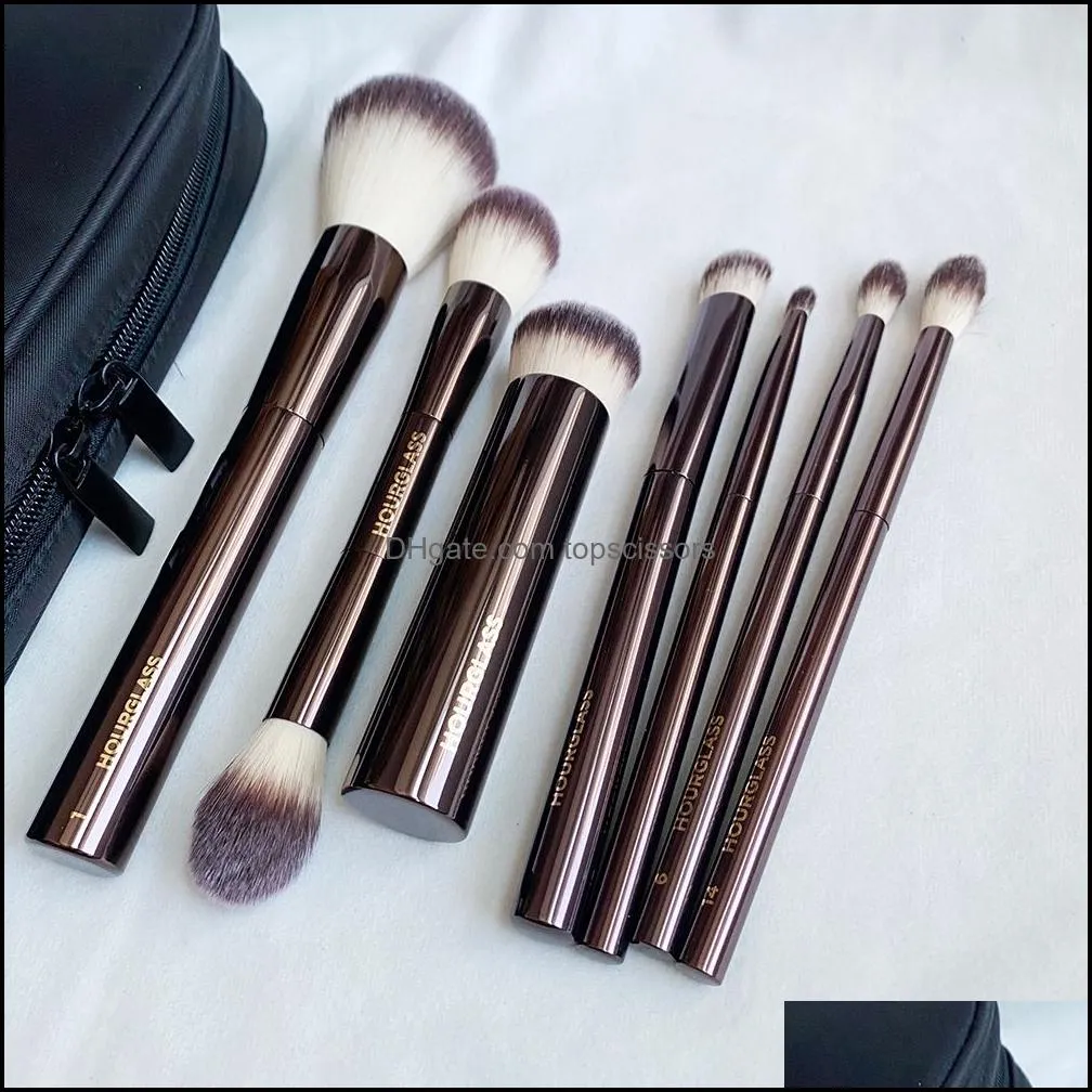 Hourglass Makeup Brushes Set - 10-pcs Powder Blush Eyeshadow Crease Concealer eyeLiner Smudger Dark-Bronze Metal Handle Cosmetics