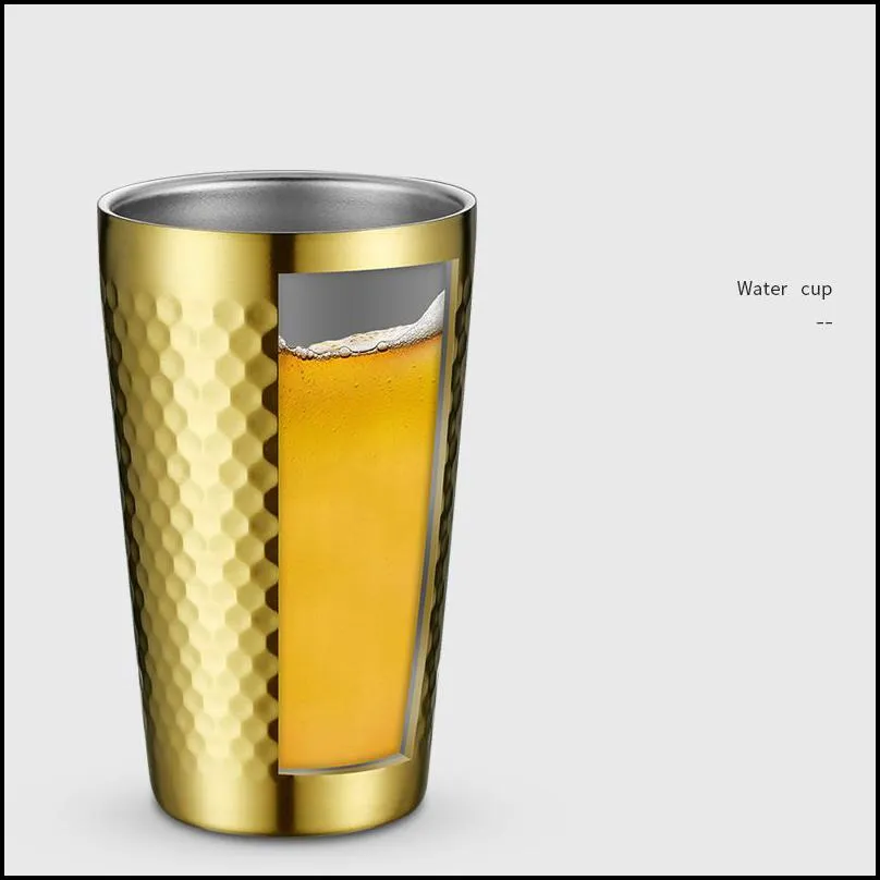 mugs doublewall 304 stainless steel hammer diamond texture coffee beer cup water prevents scalding 220928