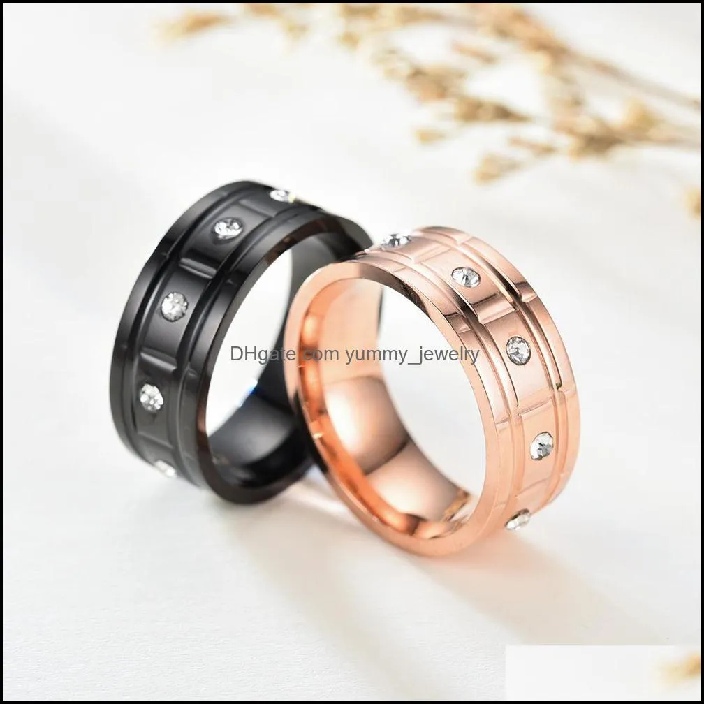 titanium stainless steel band rings for women love gold silver black wedding ring luxury diamond engagement jewelry