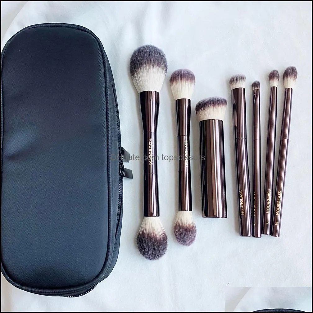 Hourglass Makeup Brushes Set - 10-pcs Powder Blush Eyeshadow Crease Concealer eyeLiner Smudger Dark-Bronze Metal Handle Cosmetics