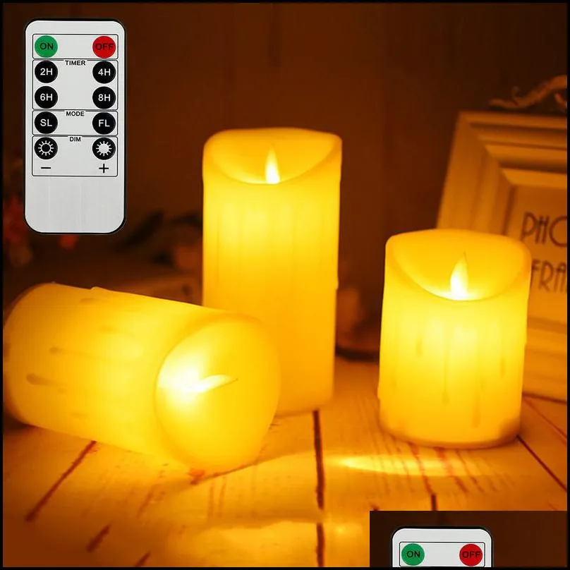 candles 3 pcs flickering flameless pillar led with remote night light led wax easter wedding decoration ing 220928