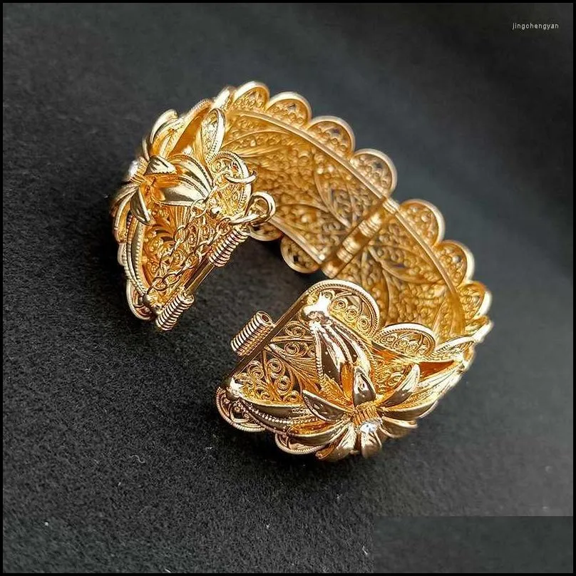 bangle algerian metal flower bracelet robe cuff gold plated arabian wedding bridal jewelry moroccan banquet women`s giftbangle