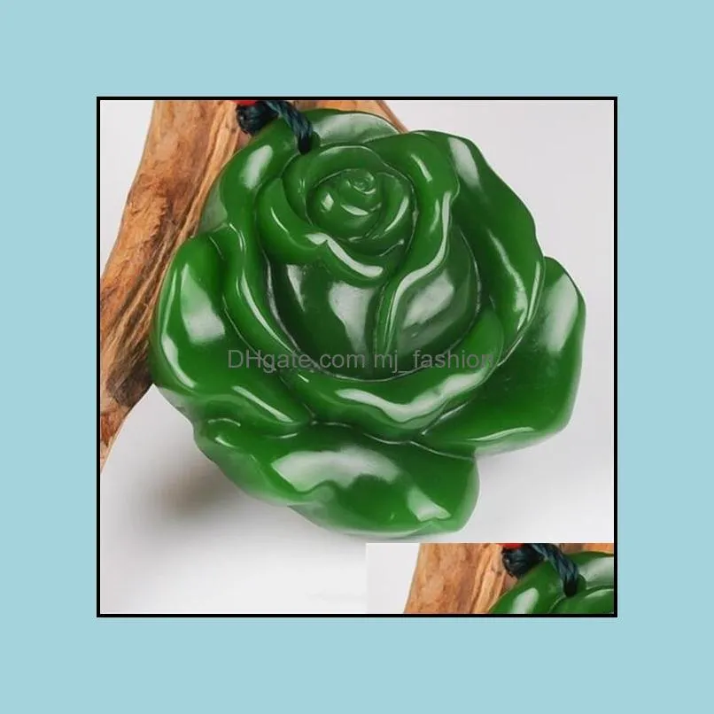 New Natural Jade China Green White Jade Pendant Necklace Amulet Lucky Roses Flowers Statue Collection Summer Ornaments Zxc001