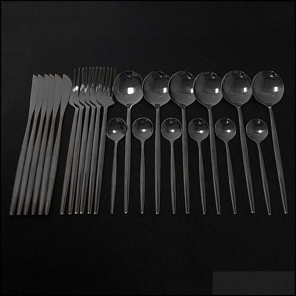 dinnerware sets 24pcs colorful stainless steel cutlery kitchen mirror gold tableware knife fork spoon dinner 220928