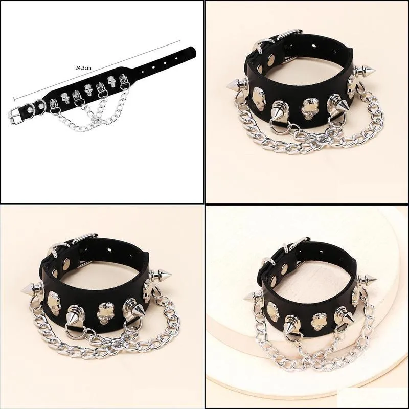 bangle punk riveting skulls pu leather tassel bangles for unisex cool hyperbole personality jewelry hip hop rock fashion