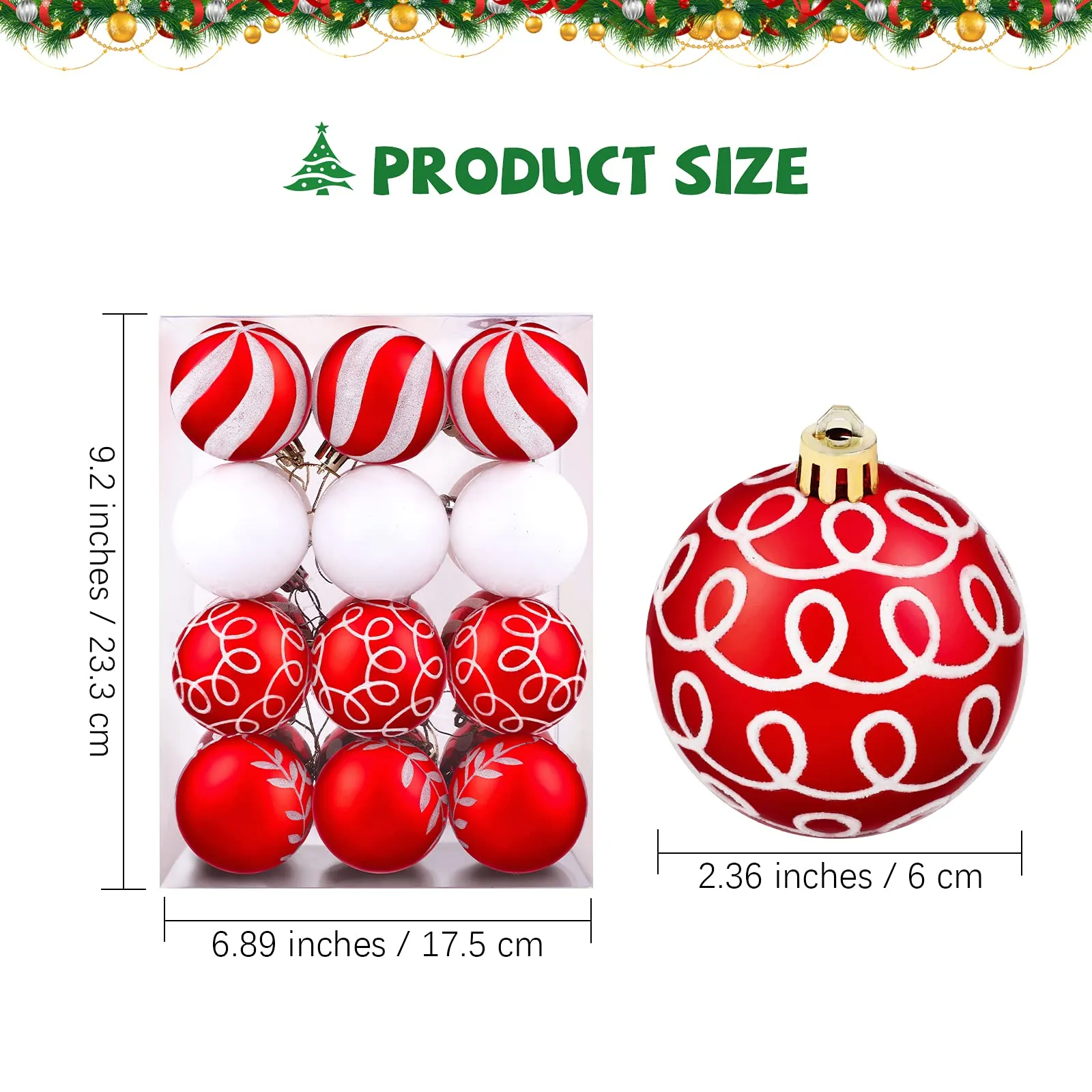 christmas ball ornaments painting glittering christmas tree pendants shatterproof decorative baubles in 8 patterns for christmas tree decorations red and white