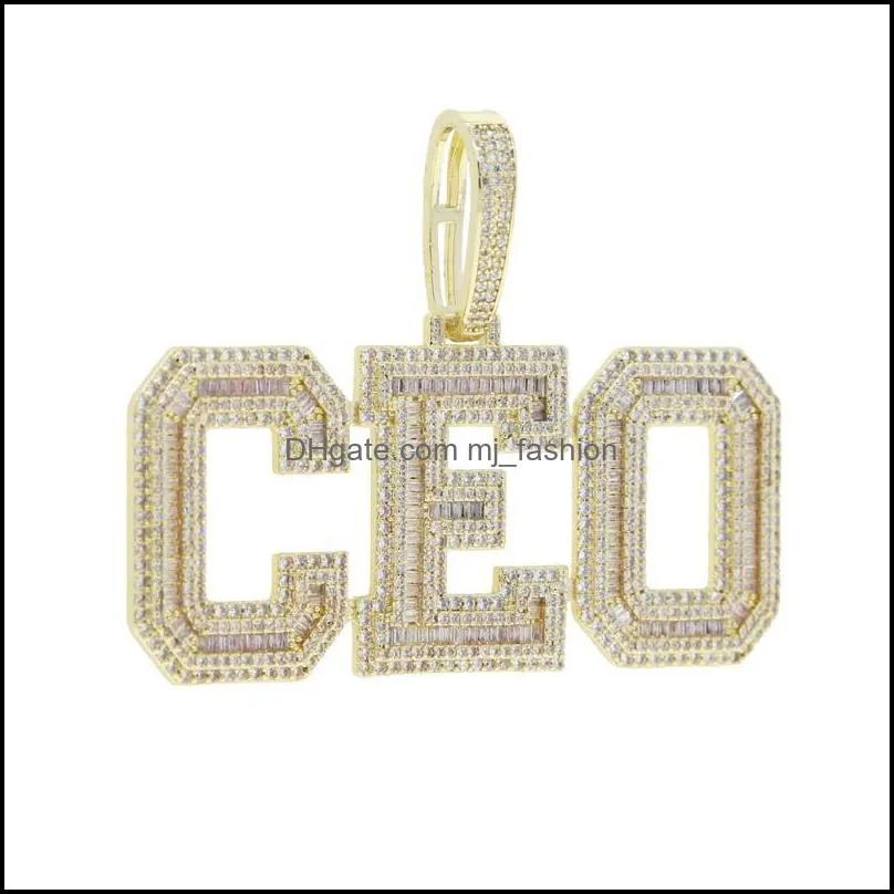 Chains Hip Hop Men Boy Jewelry Iced Out Bling 5A Cubic Zirconia Cz Letter CEO Charm Pendant 5mm Tennis Chain Necklace Wholesale