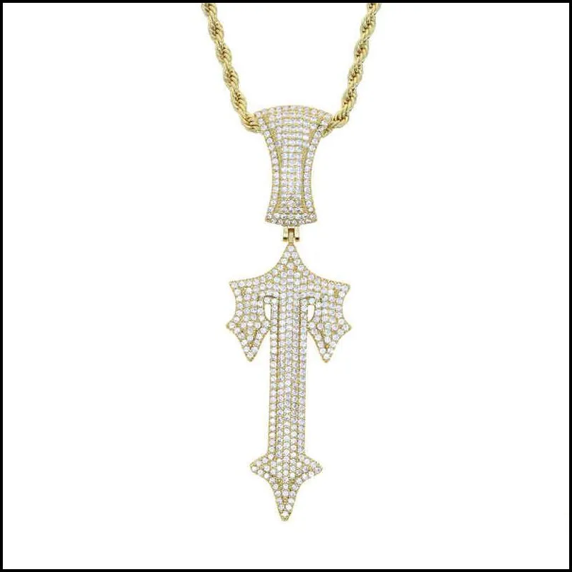 trapstar London hip hop cross pendant inlaid zircon  rap style wearable tennis chain Cuba