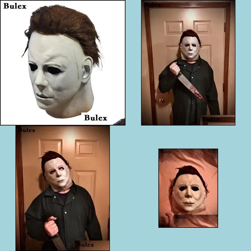 party masks bulex halloween 1978 michael myers mask horror cosplay costume latex props for adult white high quality 220928
